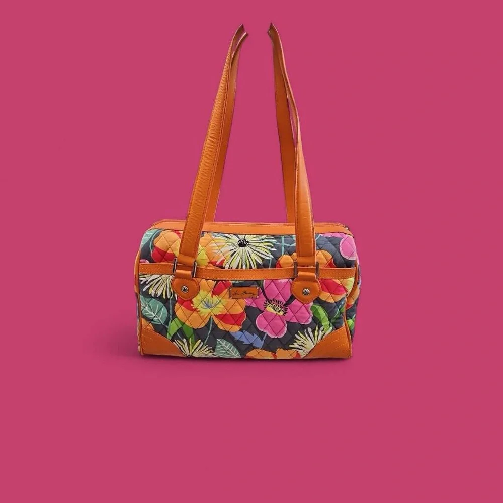 Vera Bradley satchel Caroline Jazzy‎ Blooms w orange leather details and accents
